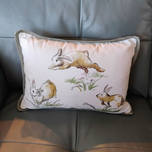 Pottery Barn Other - Pottery Barn Easter Bunny Hopping Rabbits Lumbar Pillow Cover w/Insert 16"x12"